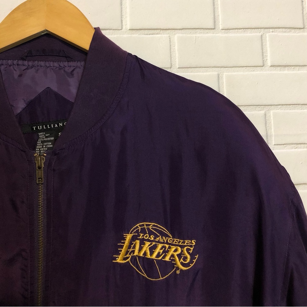 Los Angeles Lakers Purple Gold 100% Silk Tulliano NBA Basketball Zip Jacket S - Picture 5 of 16